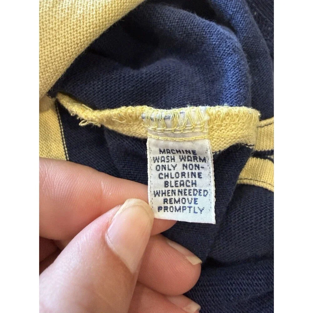 Vintage 90s Polo Ralph Lauren Vertical Striped Rugby Shirt Navy Yellow XL